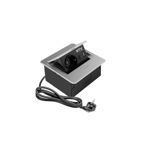 Подовжувач врізний GTV AVARO 1 розетка SCHUKO + 2 USB A+C, кабель 1,5 м, алюміній - AE-PB1SAVA-53N