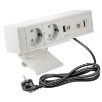 Подовжувач GTV прямокутний BAR, 2xSCHUKO, 1xUSB, 1xTYPE-C, 1xLAN, 1xHDMI, кабель з вилкою 1,5м, білий