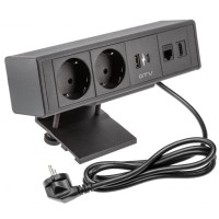 Подовжувач GTV прямокутний BAR, 2xSCHUKO, 1xUSB, 1xTYPE-C, 1xLAN, 1xHDMI, кабель з вилкою 1,5 м, чорний