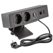 Подовжувач GTV прямокутний BAR, 2xSCHUKO, 1xUSB, 1xTYPE-C, 1xLAN, 1xHDMI, кабель з вилкою 1,5 м, чорний
