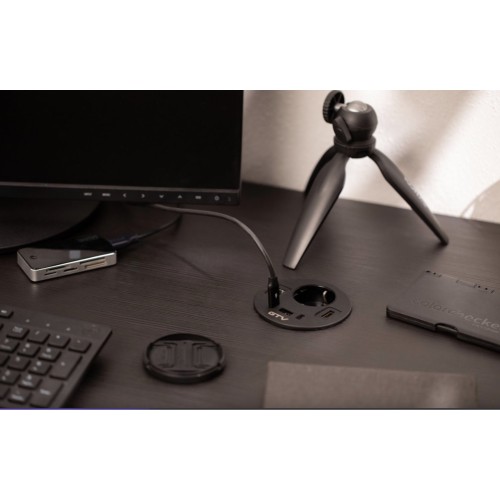 Врезной круглый удлинитель GTV Rondo, 1xSchuko+USB A+C+HDMI+RJ45, черный, кабель 1,5м - AE-GMRON1S3URH-20