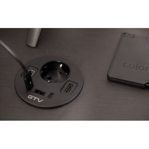 Врезной круглый удлинитель GTV Rondo, 1xSchuko+USB A+C+HDMI+RJ45, черный, кабель 1,5м - AE-GMRON1S3URH-20