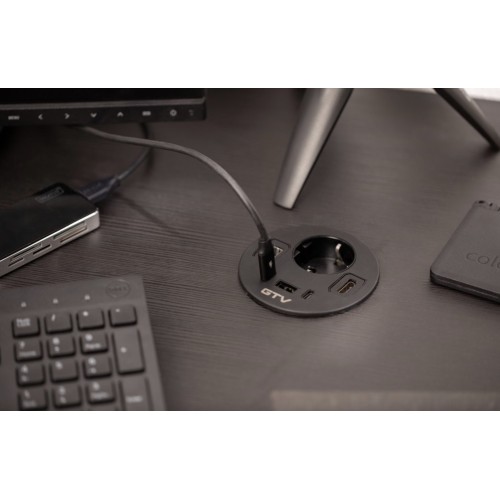 Врезной круглый удлинитель GTV Rondo, 1xSchuko+USB A+C+HDMI+RJ45, черный, кабель 1,5м - AE-GMRON1S3URH-20