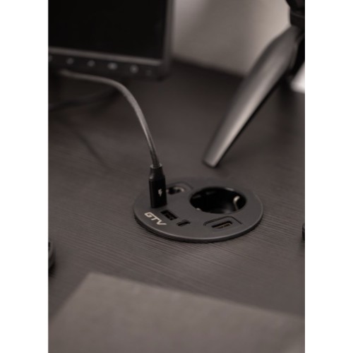 Врезной круглый удлинитель GTV Rondo, 1xSchuko+USB A+C+HDMI+RJ45, черный, кабель 1,5м - AE-GMRON1S3URH-20