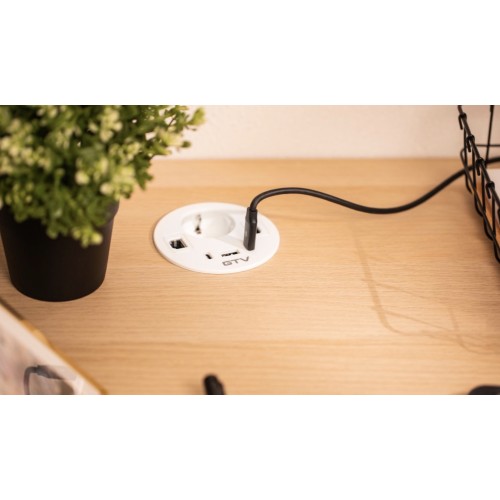 Врізний круглий подовжувач GTV Rondo, 1xSchuko + USB A+C + HDMI + RJ45, білий, кабель 1,5 м - AE-GMRON1S3URH-10