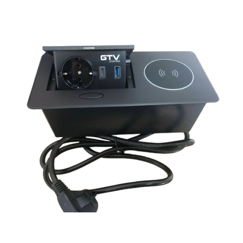 Подовжувач GTV AVARO PLUS 1 розетка SCHUKO USB A+C WC 5W провід 1,5м Чорний