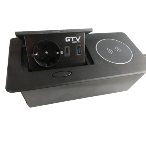 Подовжувач GTV AVARO PLUS 1 розетка SCHUKO USB A+C WC 5W провід 1,5м Чорний