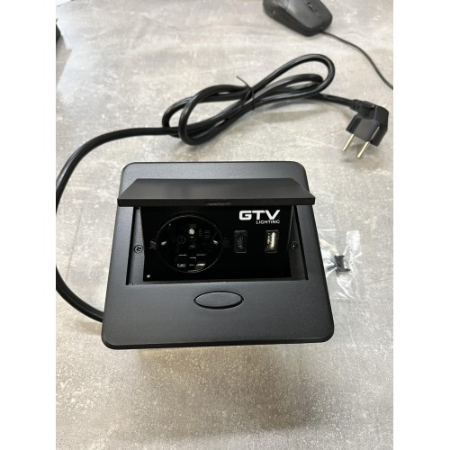 Подовжувач врізний GTV AVARO 1xSCHUKO, USB A+C, кабель 1,5 м, чорний - 11223