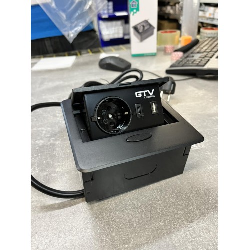 Подовжувач врізний GTV AVARO 1xSCHUKO, USB A+C, кабель 1,5 м, чорний - 11223