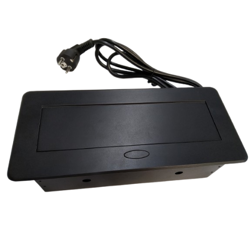 Блок врізний на 2 розетки + 2 USB з підйомною кришкою чорний з круглими краями - 120529