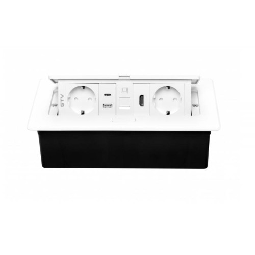 Вбудований подовжувач GTV MultiSoft 2xSchuko + USB A+C + HDMI + RJ45, білий, з кабелем 1,5 м - AE-PBSURH2GS-10