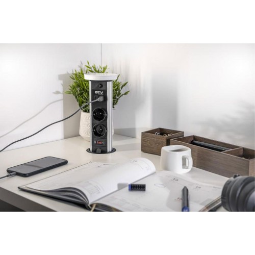 Подовжувач GTV CAMINO 100мм 2 розетки SCHUKO USB A+C WC 10W провід 1,5м Чорний