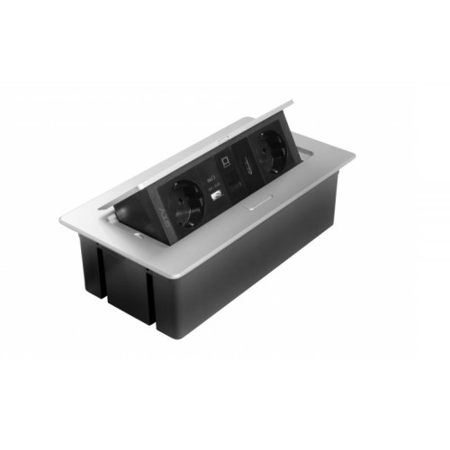 Вбудований подовжувач GTV MultiSoft 2xSchuko + USB A+C + HDMI + RJ45, алюміній, кабель 1,5 м - AE-PBSURH2GS-53