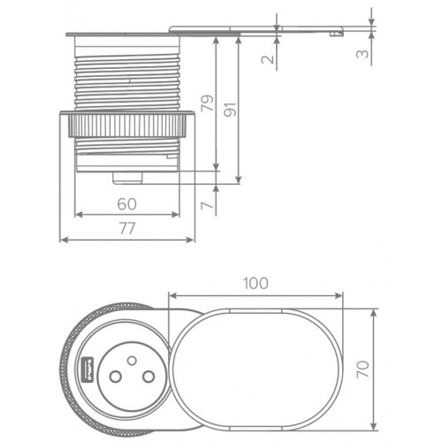 Подовжувач Rejs Elektrima Slider з USB, чорний, 1 розетка, кабель 1,9 м - 15523
