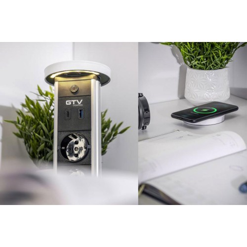 Подовжувач GTV CAMINO 100мм 2 розетки SCHUKO USB A+C WC 10W провід 1,5м Чорний