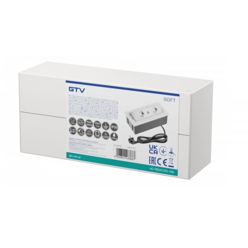 Подовжувач GTV Soft врізний на 2 розетки Schuko з USB A+C 3,1 A, кабель 1,5 м, білий - 7307