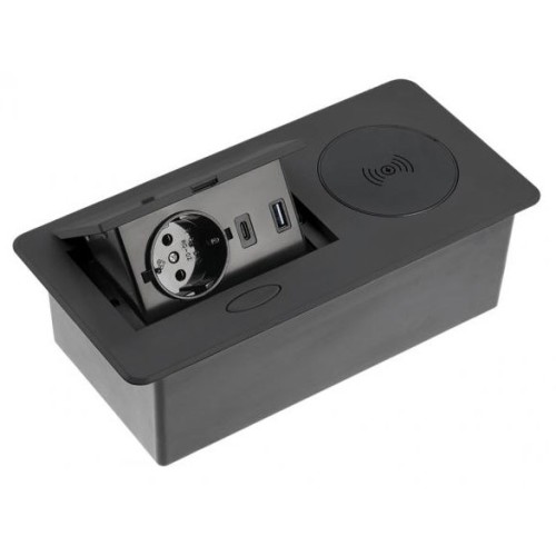 Подовжувач GTV AVARO PLUS 1 розетка SCHUKO USB A+C WC 5W провід 1,5м Чорний