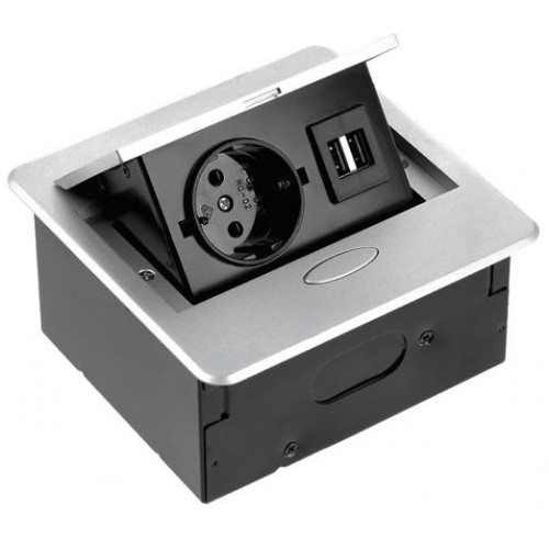 Подовжувач AVARO 1xSCHUKO, 2xUSB A кабель 1,5 м, алюміній