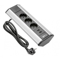 Подовжувач для офісу кутовий GTV на 3 розетки 2xUSB зарядки провід 1,5 м алюміній