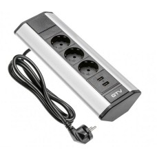Удлинитель для офиса угловой GTV на 3 розетки 2xUSB зарядки провод 1,5м алюминий