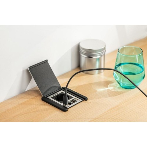 Удлинитель FLIP, 1xSCHUKO, 2xUSB, 1xLAN, кабель с вилкой 1,5м, чёрный - AE-GM1SFLI-20