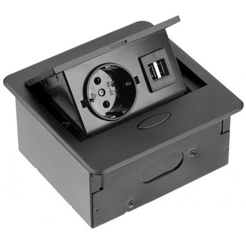 Подовжувач GTV AVARO 1 розетка SCHUKO 2xUSB провід 1,5м Чорний