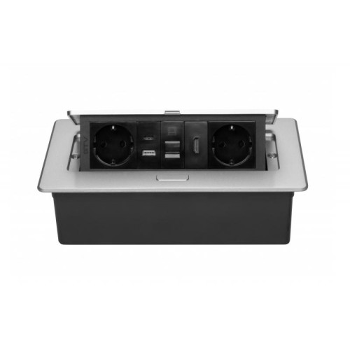 Вбудований подовжувач GTV MultiSoft 2xSchuko + USB A+C + HDMI + RJ45, алюміній, кабель 1,5 м - AE-PBSURH2GS-53