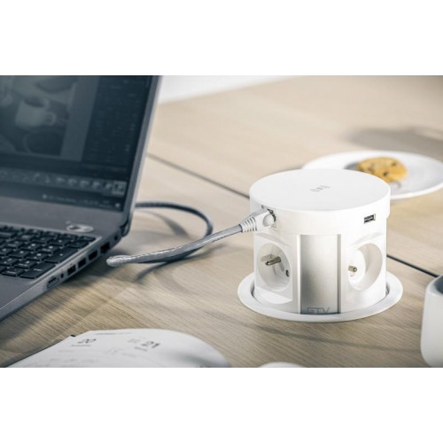 Удлинитель GTV COMFORT PLUS 120мм 4 розетки SCHUKO 2xUSB 2,4A 2xRJ45 WC 5W провод 1,5м Белый - AE-BPW4S120P-10