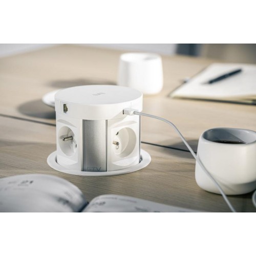 Удлинитель GTV COMFORT PLUS 120мм 4 розетки SCHUKO 2xUSB 2,4A 2xRJ45 WC 5W провод 1,5м Белый - AE-BPW4S120P-10