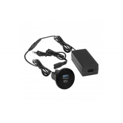 Вбудований зарядний пристрій GTV SLOT USB A+C 38 Вт, врізний, чорний