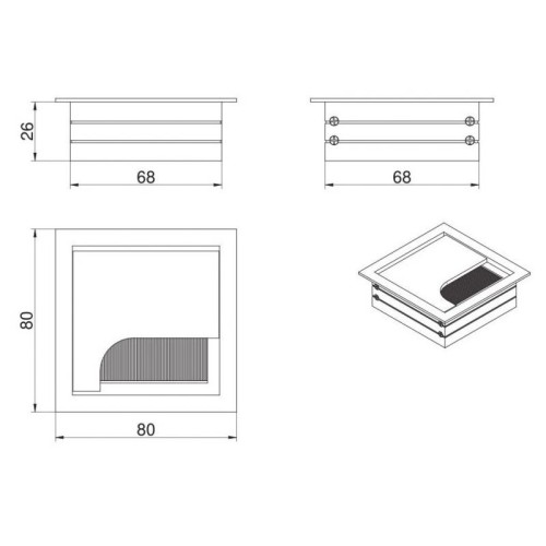 Пропуск для кабелю Rejs DOCKER білий 80x80 мм, алюміній - 5557
