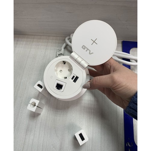 Подовжувач для офісу charger plus, 1xschuko, usb a+c, (змінні usb-a, hdmi, rj45) 1,5 м білий ae-bpw1sacp-10