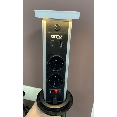 Подовжувач GTV CAMINO 100мм 2 розетки SCHUKO USB A+C WC 10W провід 1,5м Чорний