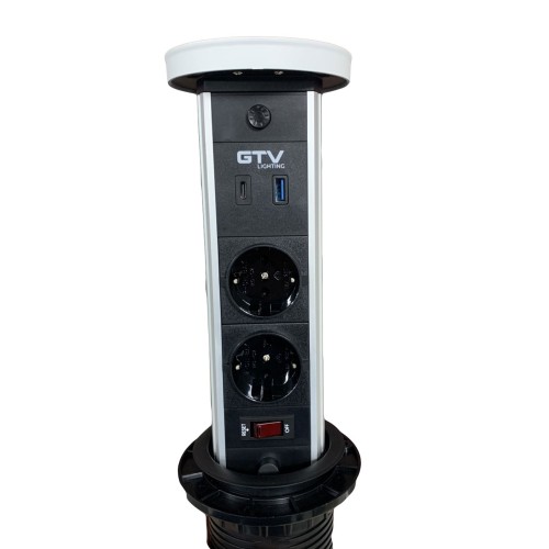 Подовжувач GTV CAMINO 100мм 2 розетки SCHUKO USB A+C WC 10W провід 1,5м Чорний