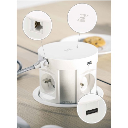 Подовжувач GTV COMFORT PLUS 120мм 4 розетки SCHUKO 2xUSB 2,4A 2xRJ45 WC 5W провід 1,5м Чорний