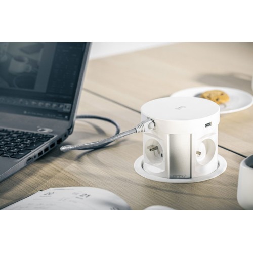 Удлинитель GTV COMFORT PLUS 120мм 4 розетки SCHUKO 2xUSB 2,4A 2xRJ45 WC 5W провод 1,5м Белый - AE-BPW4S120P-10