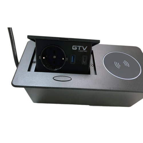 Подовжувач GTV AVARO PLUS 1 розетка SCHUKO USB A+C WC 5W провід 1,5м Чорний