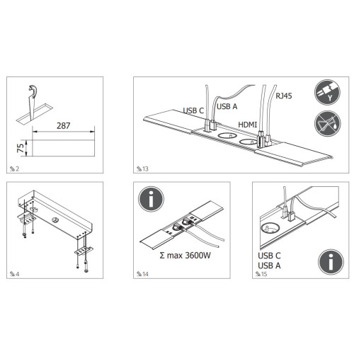 Подовжувач GTV PRESTINO 2 розетки SCHUKO USB А+С RJ45, HDMI провід 1,5м Чорний