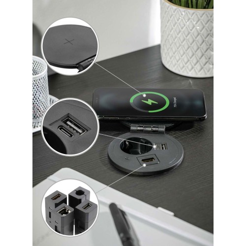 Подовжувач для офісу charger plus, 1xschuko, usb a+c, (змінні usb-a, hdmi, rj45) 1,5 м білий ae-bpw1sacp-10