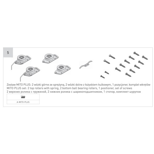 Комплект роликів для розсувних дверей GTV MITO PLUS, навантаження до 50 кг - 6115