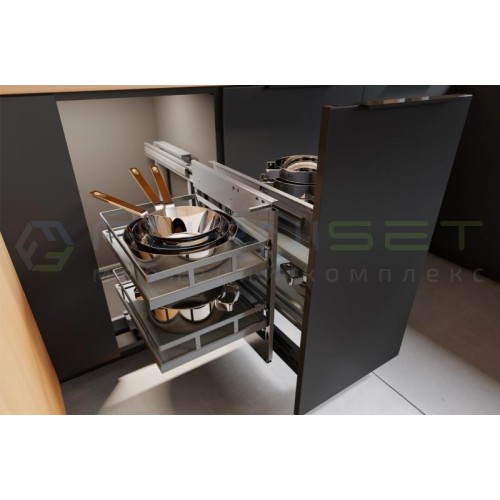 Угловая кухонная система GTV MovixPro с доводчиком, выдвижные корзины, антрацит, ширина 900 мм - 3338