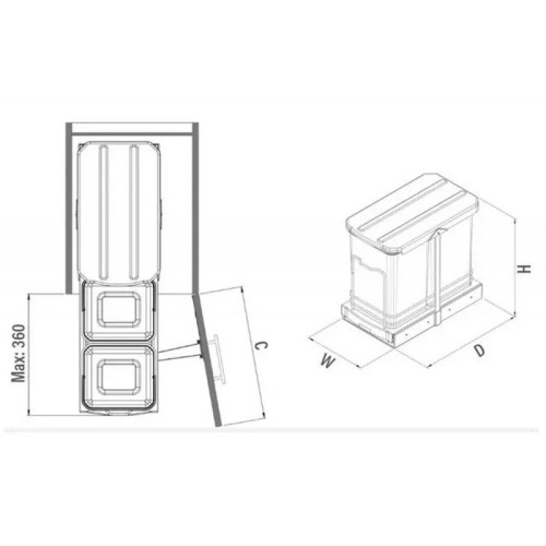 Ведро для мусора STARAX на телескопических направляющих , 24л - 10528