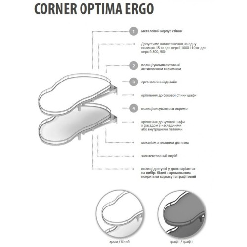 Кутове карго REJS Optima ERGO 800/450, графіт/графіт, ліве з доводчиком - 16258