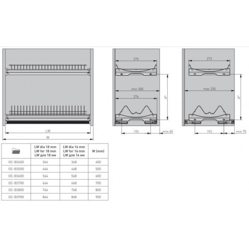 Сушка для посуду GTV Basic 3 біла, 700 мм, з рамою для плит 16-18 мм - OC-B3700-10