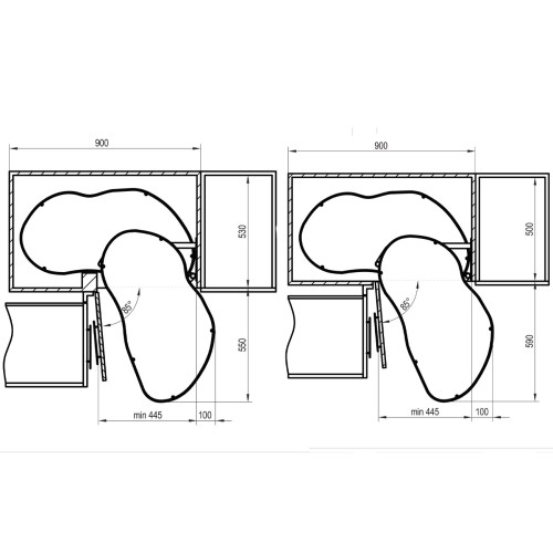 Магический угол REJS CORNER Optima 900/500 хром/графит ЛЕВЫЙ Maxima SILVA - WE28.2607.43.781
