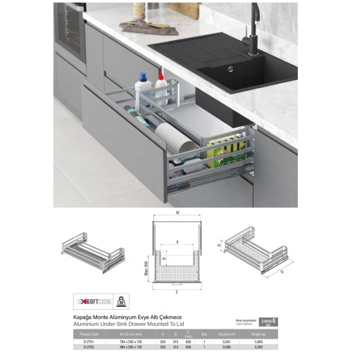 Корзина под мойку Starax 800мм + Тандем Blum, полного выдвижения - 14079