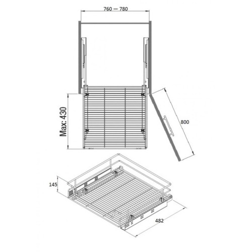 Кошик повного висування Starax + Тандем напрямні 800 мм, хром - S-2338-C
