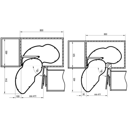 Магічний кут REJS CORNER Optima 800/450 хром/графіт ЛІВИЙ Maxima SILVA - WE28.2507.43.781