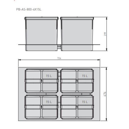 Сегрегатор AxiSpace 800мм, 4 емкости, (4х15л) графит - PB-AS-800-4X15L