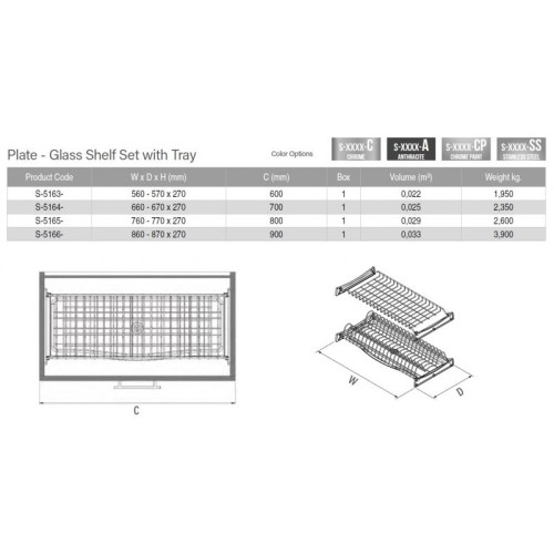 Сушіння для посуду Starax, антрацит, L-600 мм з піддоном - 15785